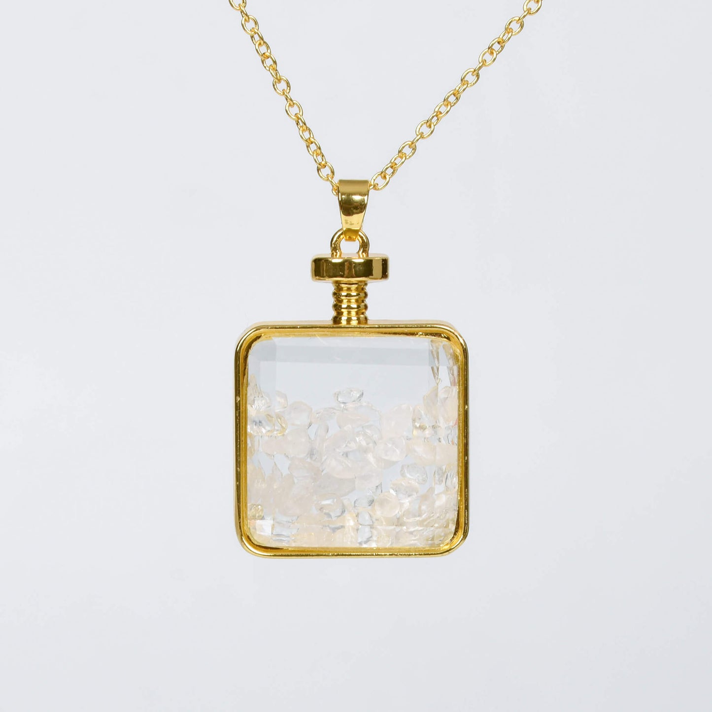 Etheric Aura Crystal Chip in Square Glass Pendant Necklace