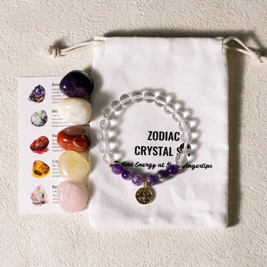 Zodiac Healing Crystal Stones with Bracelet Set