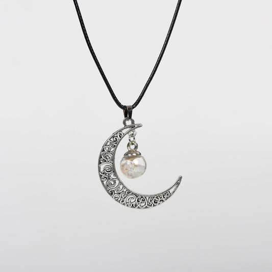 Etheric Aura Crystal Chip Glass and Moon Pendant Necklace