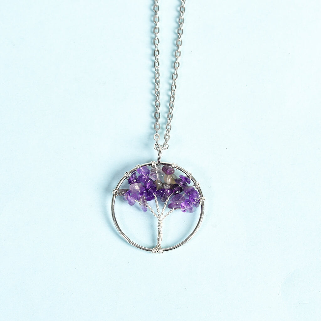 Etheric Aura Natural Crystal Tree of Life Pendant Necklace