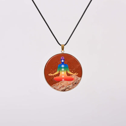 Chakra Color-painted Crystal Natural Stone Slice Pendant Necklace