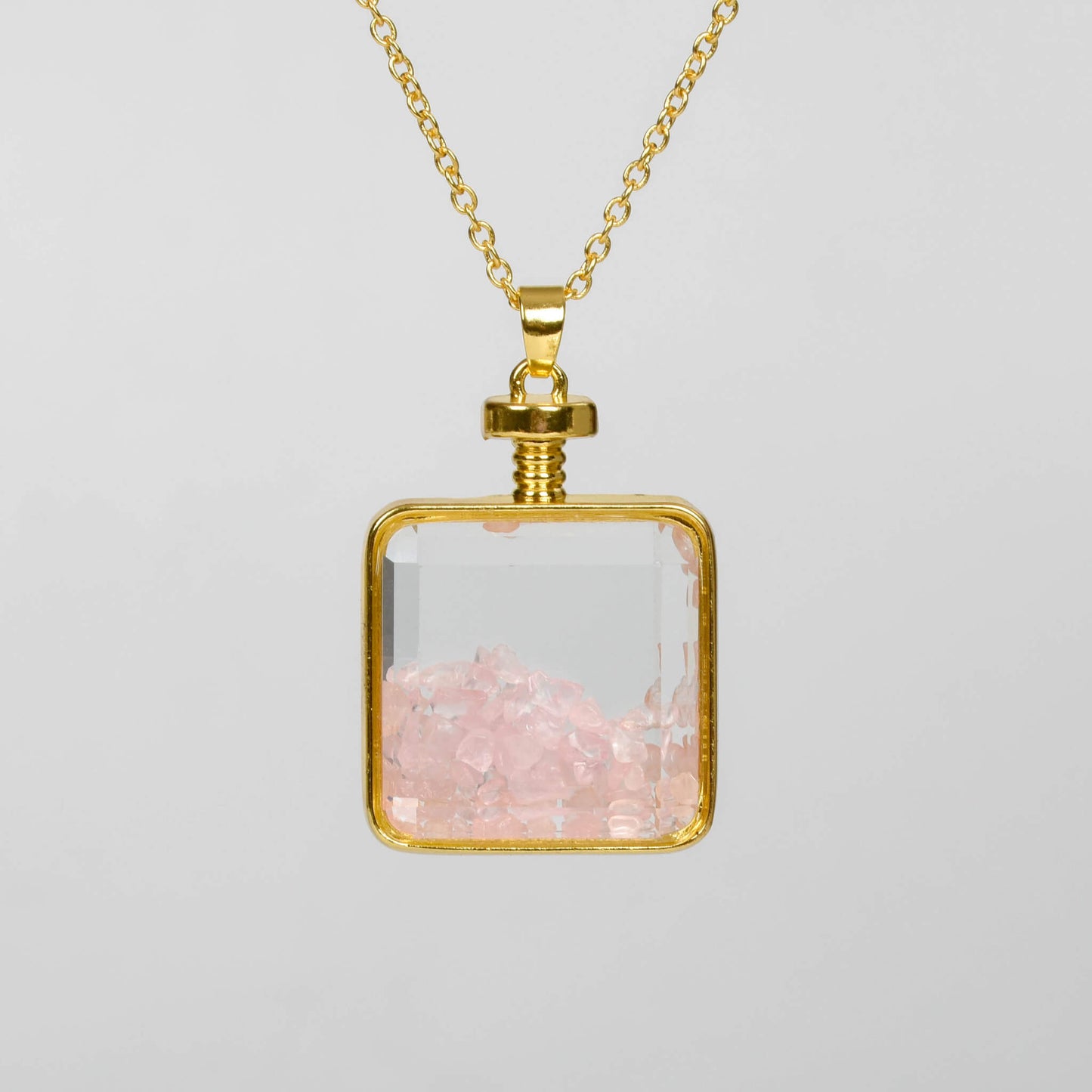 Etheric Aura Crystal Chip in Square Glass Pendant Necklace