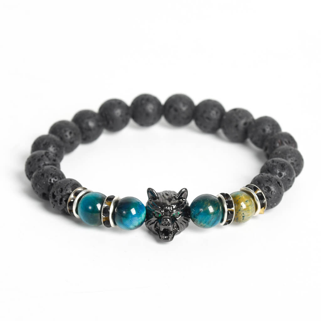 Etheric Aura Wolf Head Charm Crystal Bracelet