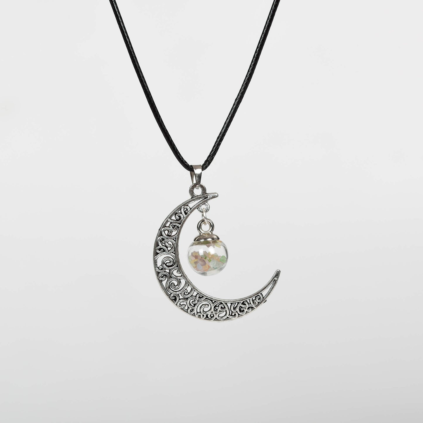 Etheric Aura Crystal Chip Glass and Moon Pendant Necklace