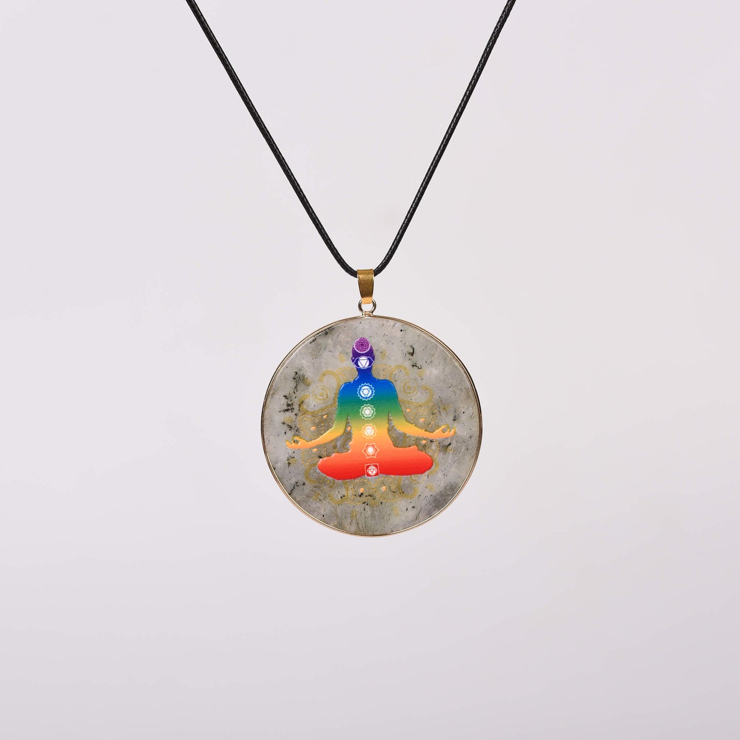 Chakra Color-painted Crystal Natural Stone Slice Pendant Necklace