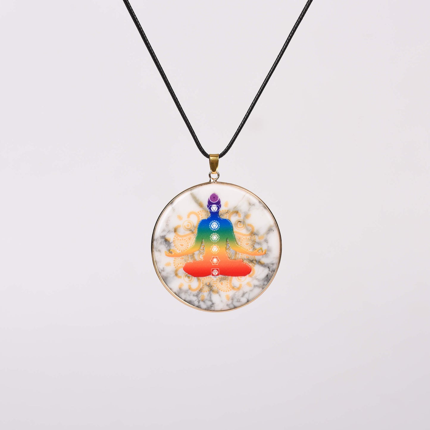 Chakra Color-painted Crystal Natural Stone Slice Pendant Necklace