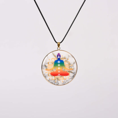 Chakra Color-painted Crystal Natural Stone Slice Pendant Necklace