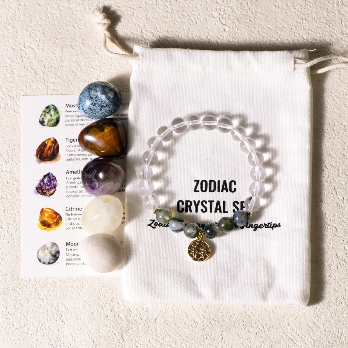 Zodiac Healing Crystal Stones with Bracelet Set