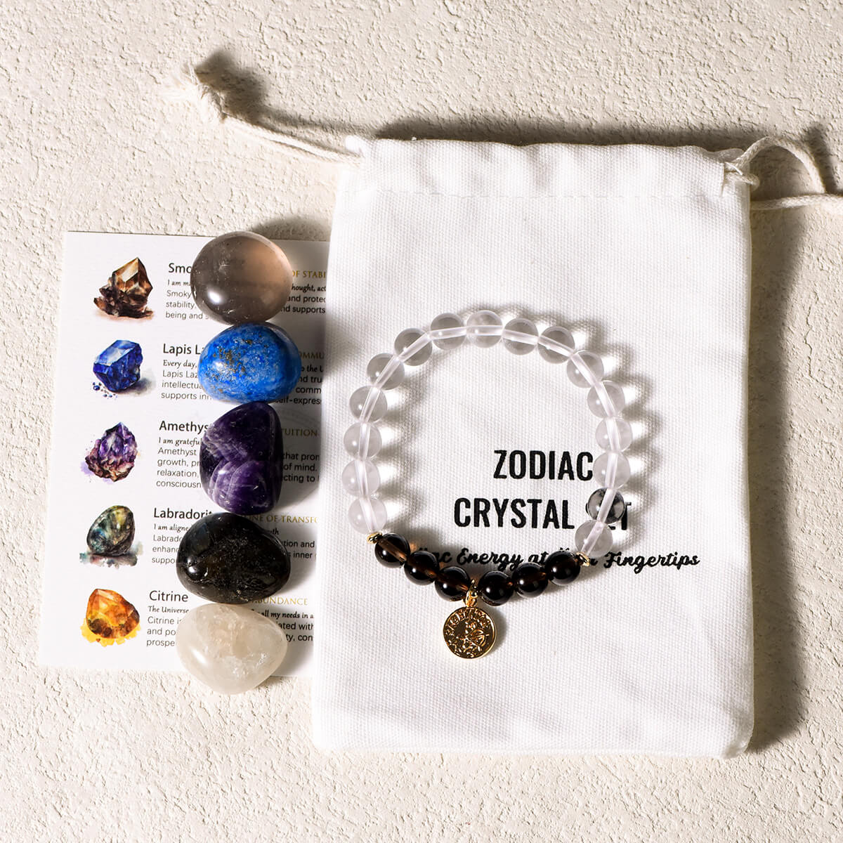 Zodiac Healing Crystal Stones with Bracelet Set