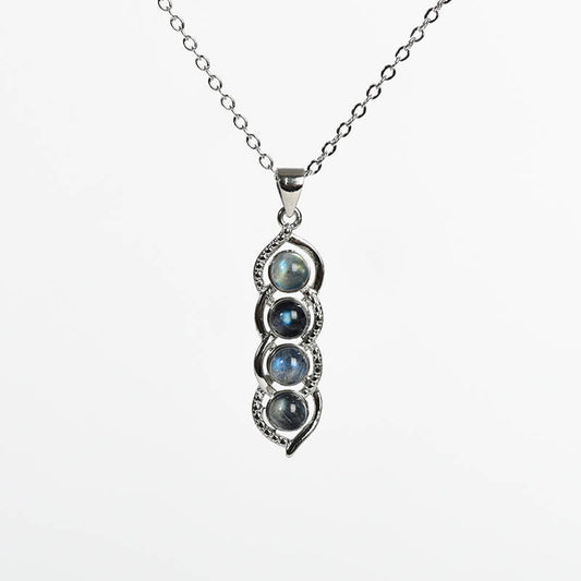 Etheric Aura Bean Pod Shell Inlaid Moonstone Pendant Necklace