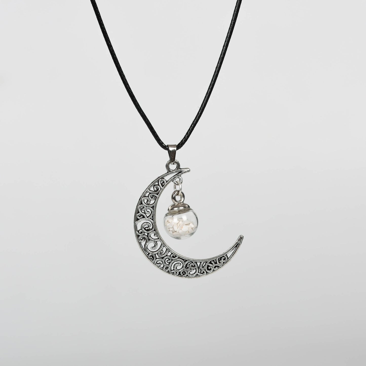 Etheric Aura Crystal Chip Glass and Moon Pendant Necklace